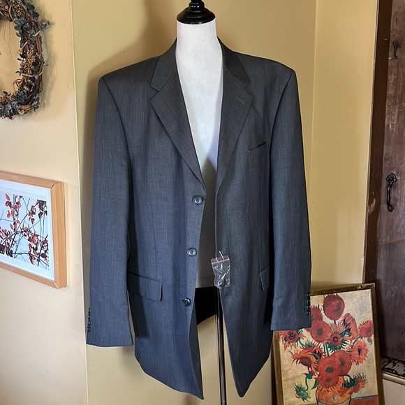 MARC ENZO Size 43L Gray Suit Mens 2-Piece Blazer Pant Wool Suspender Button NEW - Picture 6 of 17